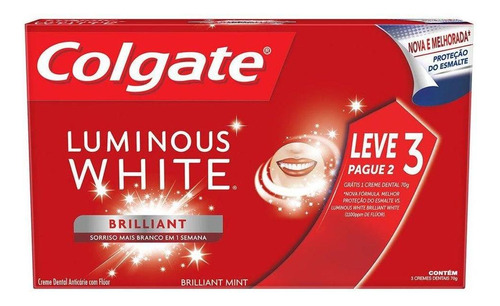 Creme Dental Colgate Luminous White Brilliant Mint 70g 3 Un