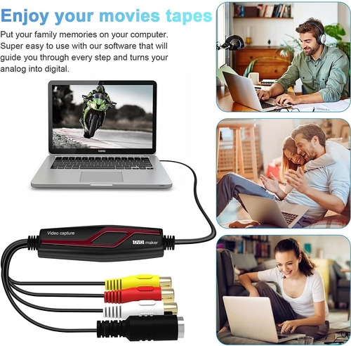 Convertidor De Captura De Vídeo Usb, Vhs A Dvd Capturadora Negro