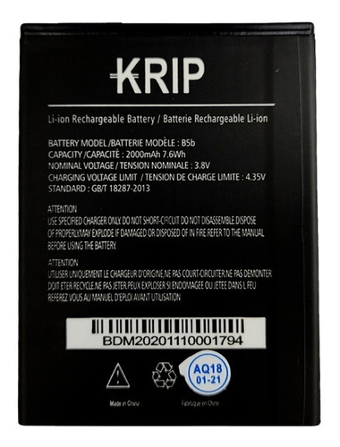 Imagen 2 de 3 de Bateria Pila Krip K5b / B5b