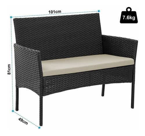 Set Juego De Jardin 4 Piezas Patio Rattan Mesa De Vidrio
