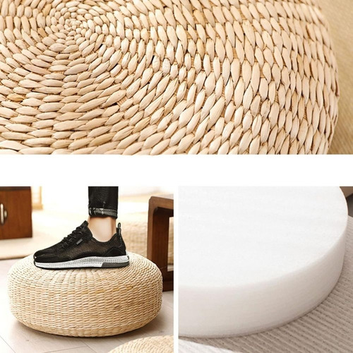 Puff De Rattan Yute Zafu Fibras Naturales D60x20 Lcm
