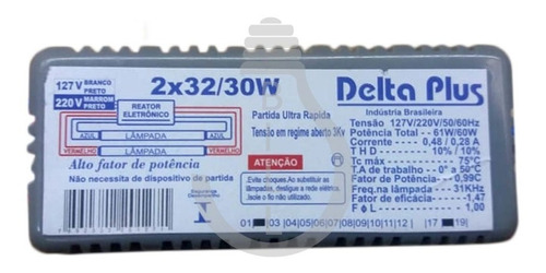 Reator Eletronico 2 X 30w 32w Delta Plus Para Fluorescente 110V/220V