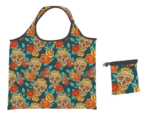 Bolsa Plegable De Tela Calaveras Y Flores