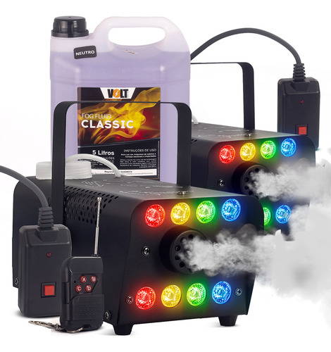 Kit 2 Maquina De Fumaça Canhão 8 Led 600w 220v Rgbw Controle Remoto Com E Sem Fio Alcance Fumaça 4 Metros Proteção De Vazamento Reservatório 0,5l Para Festa Show Eventos Acompanha Fluido 5l Brinde