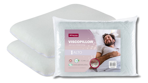 Kit 2 Travesseiros Viscopillow Espuma Viscoelástica Nasa Alto Orthocrin 48x68x15