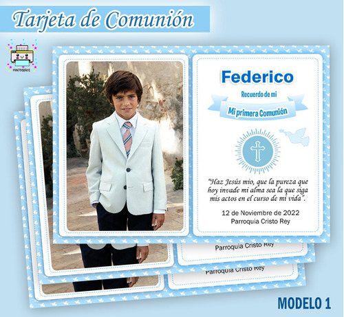 Comunión Varon Tarjeta Estampita Imprimir Con Foto M1