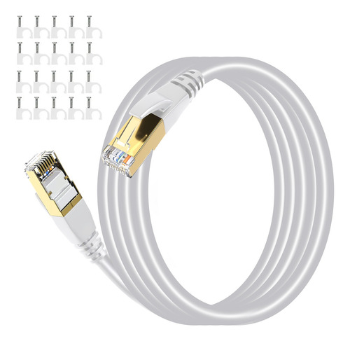 Cable De Red Cat 8 Sftp 20m Blanco Rj45 Categoría 8