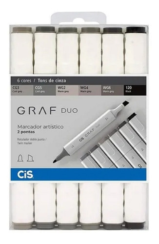 Marcador Artístico Cis Graf Duo Com 6 Cores 2 Pontas
