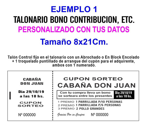 1000 Rifas Sorteo Bono Colaboración Con Tu Texto + Logo 8x21
