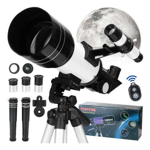 Telescopio Astronómico Profesional 70/300mm 150x Remoto Bluetooth con Adaptador para Smartphone Nasjac Blanco