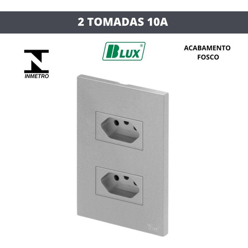 Conj 2 Tomadas 10a 2p+t Recta Satin Prata Blux 4x2