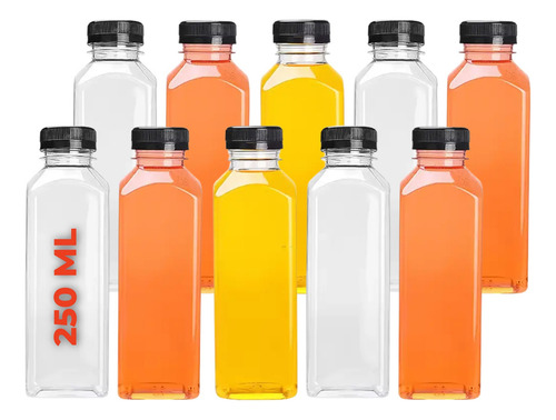 - 10 Botellas De Plastico Reutilizable Bebidas Jugo 250 Ml