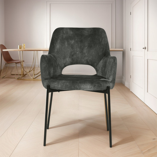 Set De 2 Sillas De Comedor 3038 Shcola Estructura de la silla Negro Asiento Gris oscuro Diseño de la tela Liso