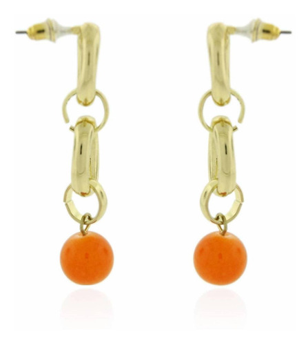 Brinco Dourado De Elos Com Bola Laranja