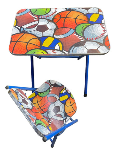 Mesa + Silla Infantil Plegable - Diseño Para Niños - Deporte