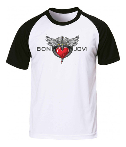 Remera Blanca Ranglan Sublimada Personalizada Bon Jovi