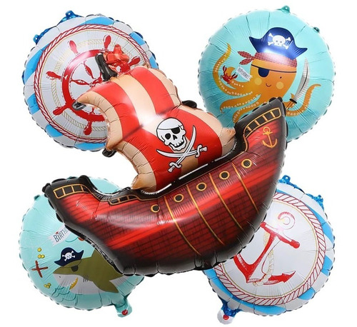 Set De Globos Decoración 5 Uds Motivo Barco Pirata