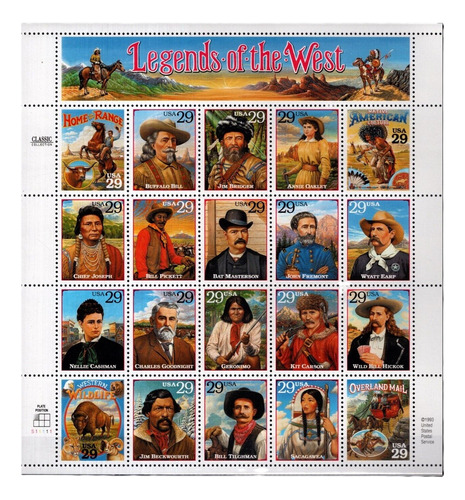 1993 Personajes Leyendas Del Oeste- Usa (hojita Sellos) Mint