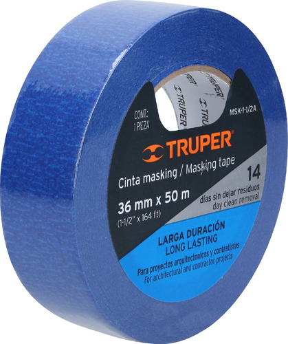 Cinta Enmascarar Azul Pintor 14 Días 1-1/2 36mm 50mt Truper