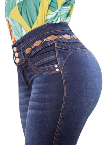 Pantalón Jean Azul Petroleo Mujer Licrado Levantacola 1469