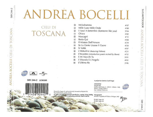 Cd Cieli Di Toscana (andrea Bocelli) Estándar