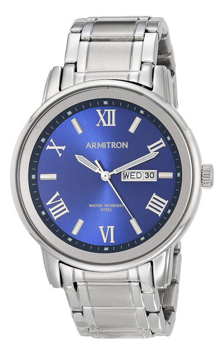 Reloj Armitron 20/4935blsv Men's Day/date Function Bracele Color de la correa Plateado Color del bisel Dorado Color del fondo Azul