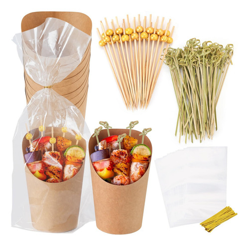 Juego De 50 Vasos 12oz Desechables Para Patatas Fritas Color Marrón