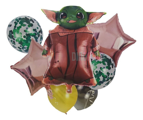 Kit 7 Globos Metálicos Baby Yoda.fiesta.cumpleaños.decoració