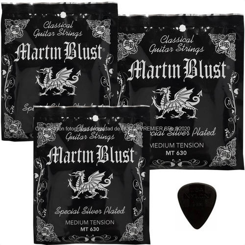 3 Encordados Cuerdas Guitarra Criolla Martin Blust Mt630 Pua