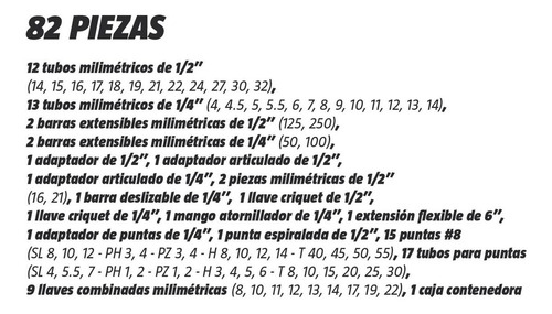 Set Juego De Tubos Llaves Y Puntas Kroner De 82 Piezas