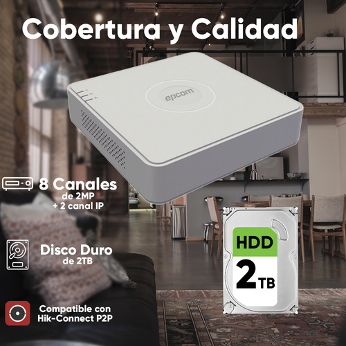 Epcom Kit De Seguridad De Video Vigilancia Metalicas Con Microfono Integrado Modelo B8-mic-plus6-sc+2tb 2mp Con Disco Duro 2tb Cctv Cámaras Bala Con Audio Por Coaxitron Turbohd 1080p Lite