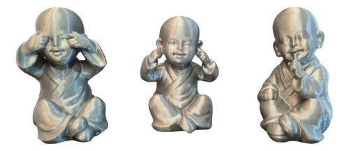 Estatuas Buditas Ciego Sordo Mudo Sabios Budas Set X3 Deco Plateado