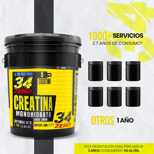 34 Zero Creatina Monohidratada 5kg 1000 Servicios Sabores Limón