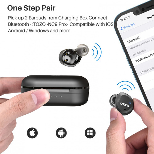 Fones de ouvido sem fio com cancelamento de ruído Tozo Nc9 Pro Preto