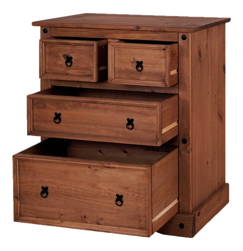Imagen 3 de 5 de Comoda Cajonera Madera Maciza 4 Cajones Mueble Mexicano LG