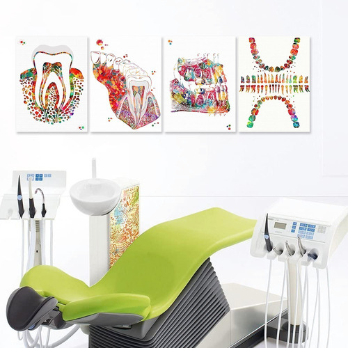 Cuadros Dentista Odontología Dientes Modernos Set 4 Canvas