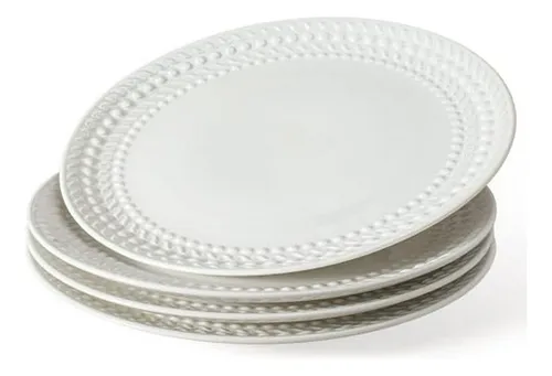 Set De 4 Platos Cerámicos - Blanco Moderno, A Prueba De Mi