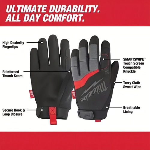 Guante Milwaukee Performance de piel sintética con velcro, color negro, talla M