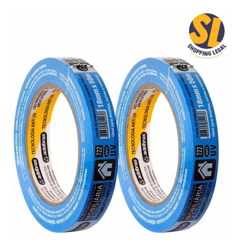 Fita Crepe Azul 722 18mmx50m Adelbras - Kit Com 2 Unid.