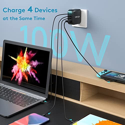 Minix Neo P3 100w Turbo 4-ports Gan Wall Charger, 3 X Usb-c