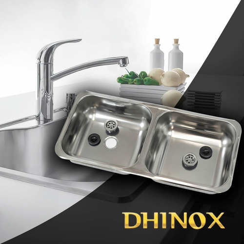 Imagen 6 de 6 de Pileta Cocina Doble Bacha Acero Inoxidable 76 Cm