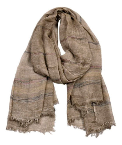 Bufanda 100% Algodón Hombre Unisex Rayas Sarosa Color Beige Oscuro Talla Unitalla