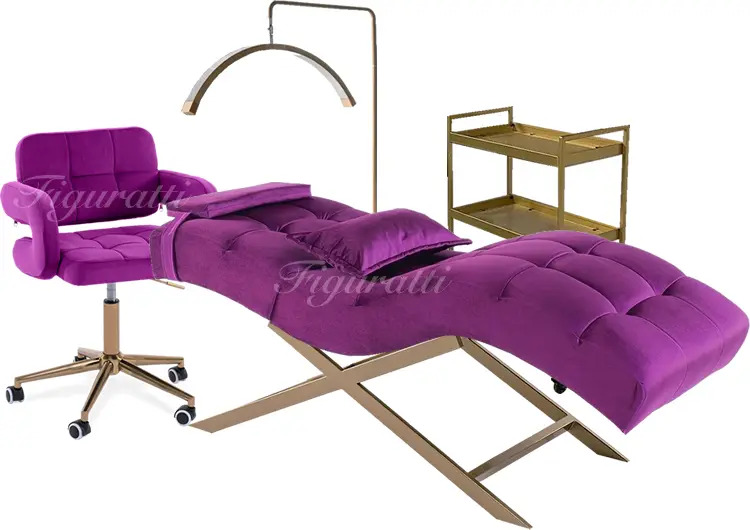 #1 Camilla Curva Marca Figuratti Cama Para Lashista Color Violeta Extensiones De Pestañas Aplicación De Pestañas Spa Mueble Curvo Cama Para Masajes Maquillaje Faciales Soporta 350 