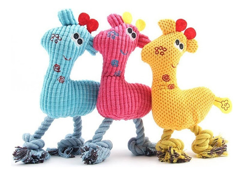 Pelúcia Para Cães Brinquedo Pet Cachorro Mordedor 3 Unidades Cor Amarelo - Azul - Rosa Desenho 3 Galinhos