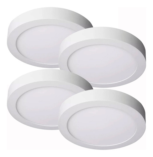 Pack X 4 Panel Plafon Led 18w Aplicar Redondo Trefilight Blanco (luz Cálida)