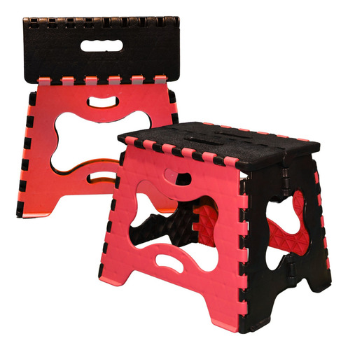 Banco Plegable Pequeño Portatil Plastico Banquito 1 Pza Acabado de la estructura Mate Color Rojo