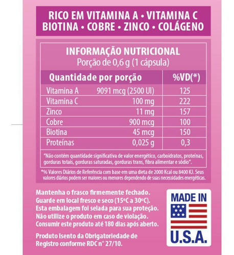 Imagem 2 de 3 de Hair Skin & Nails Cabelo, Pele E Unhas Vitgold 60 Cápsulas