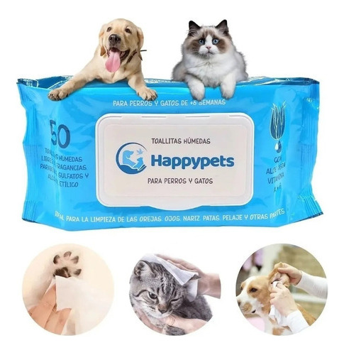 Toallas Toallitas Humedas Happy Pets 50un Perros Y Gatos