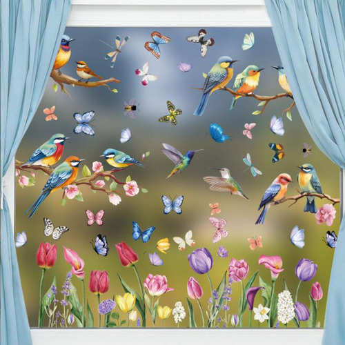 9 Pegatinas De Ventana De Verano, Flores De Primavera, Pájar