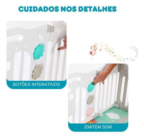 Cercado Modular Infantil 18 Módulos 225x151 Playground Cor cinza com branco Desenho do tecido Ursos
